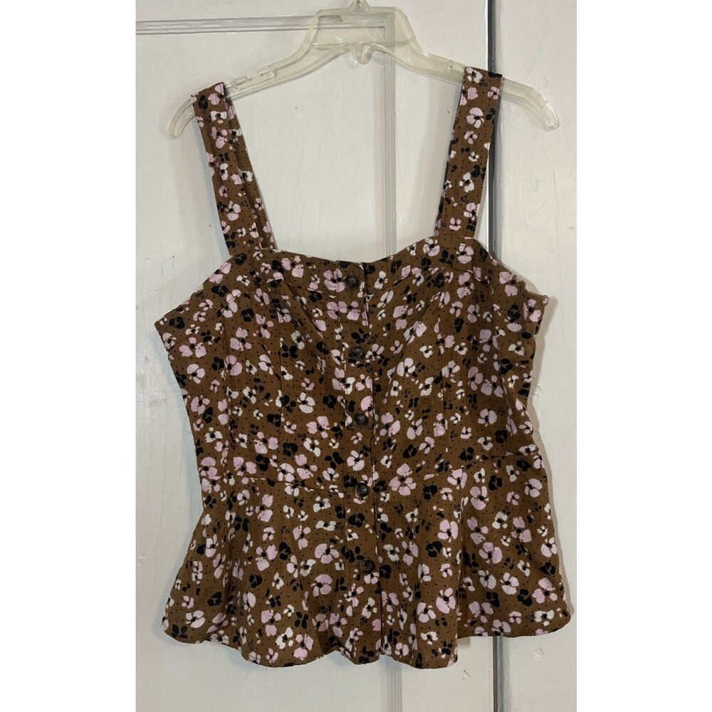 Who What Wear Halter Tank Top Women’s XL Linen Blend Brown Pink Black Floral - Picture 1 of 9